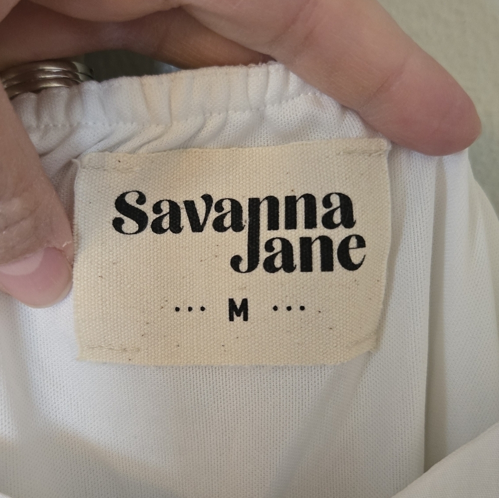 Savanna Jane | White & Black Baby Doll Embroidered Dress Size Medium - Picture 8 of 9